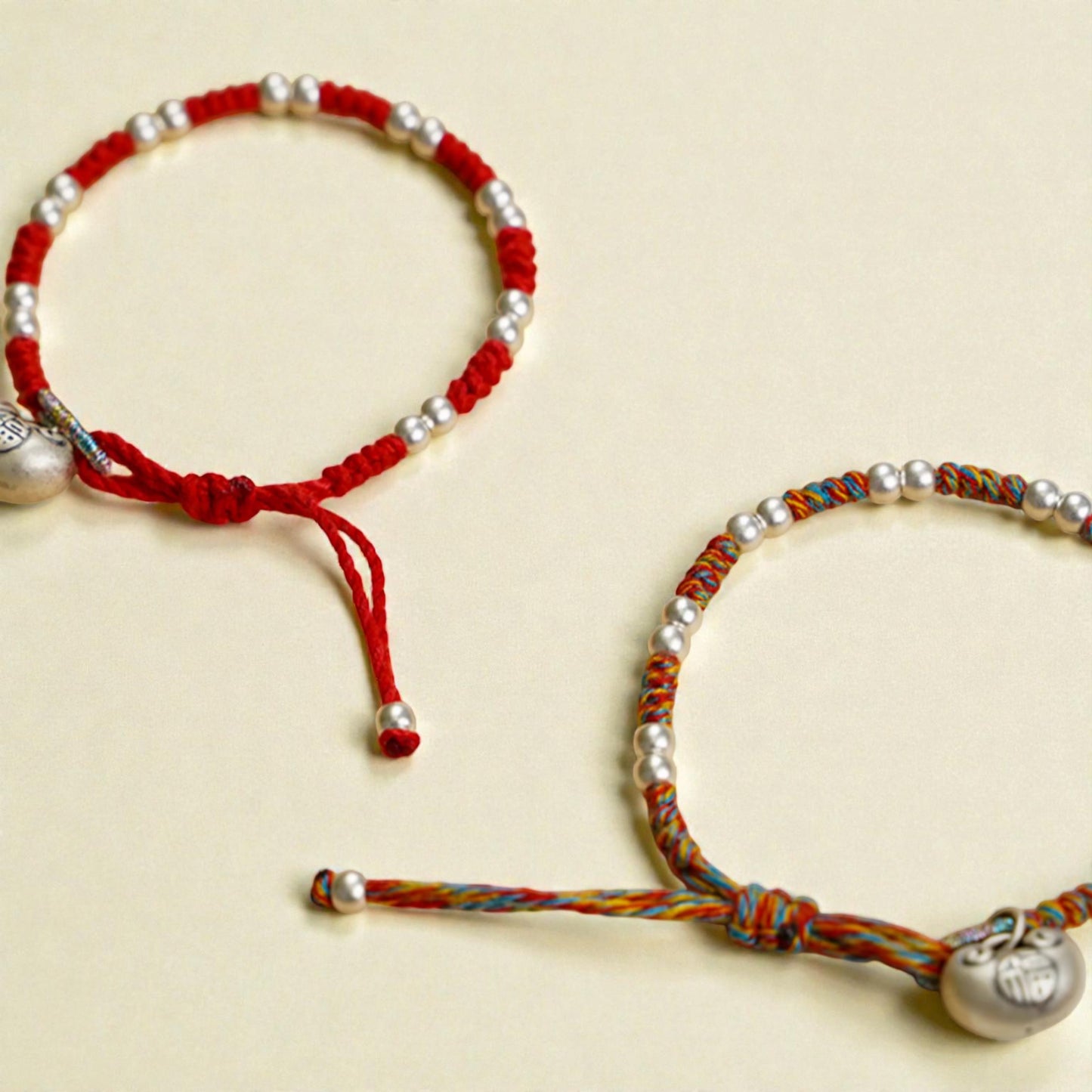 999 Real Silver Fu Blessing Lock Charm Hand Braided Woven Bracelet