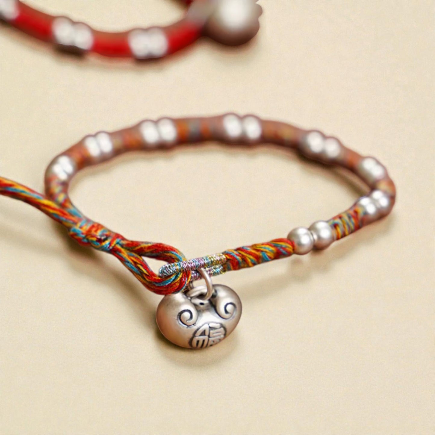 999 Real Silver Fu Blessing Lock Charm Hand Braided Woven Bracelet