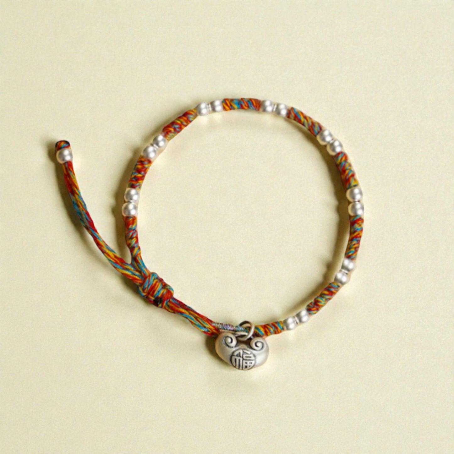 999 Real Silver Fu Blessing Lock Charm Hand Braided Woven Bracelet