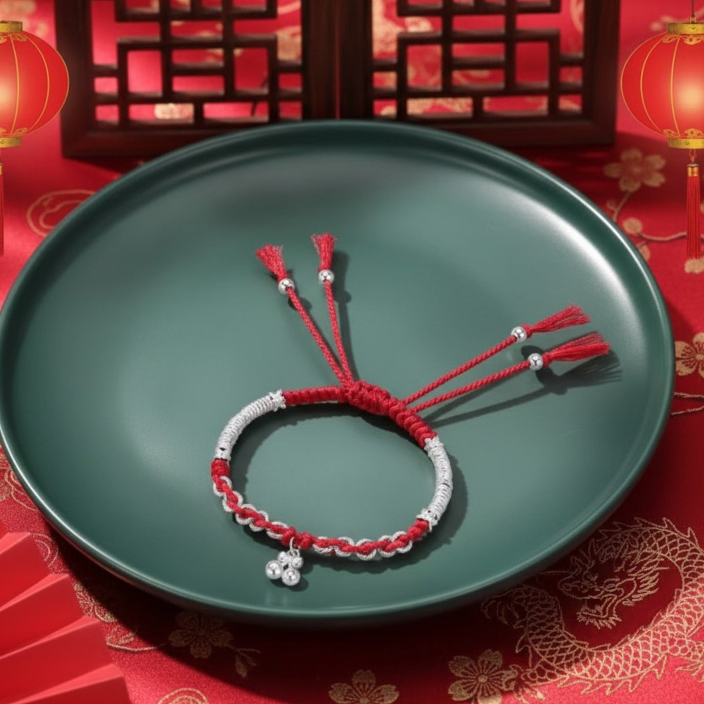 999 Pure Silver Red Rope Auspicious Gourd and Bell of Good Fortune Adjustable Bracelet