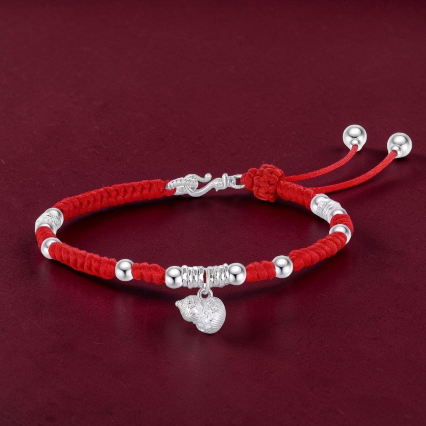 999 Pure Silver Red Rope Auspicious Gourd and Bell of Good Fortune Adjustable Bracelet