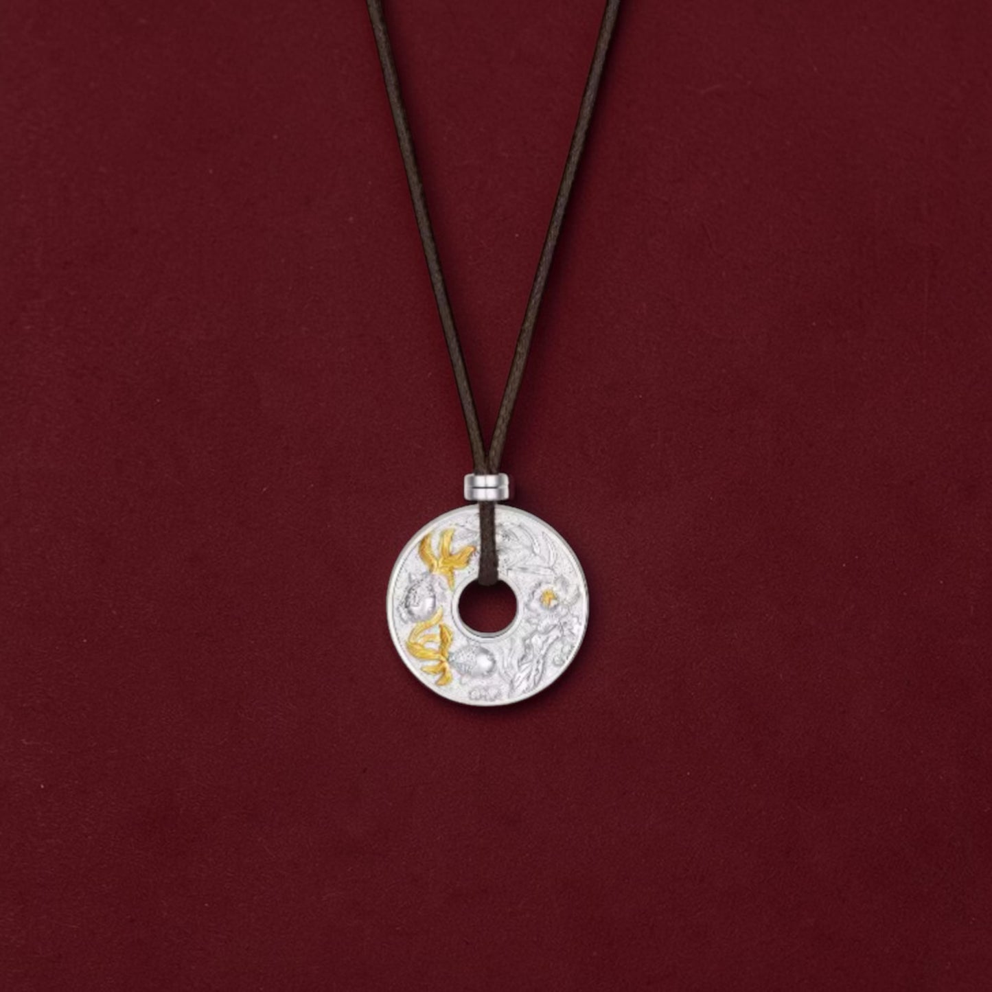 999 Pure Silver Goldfish Good Fortune Buckle Pendant Rope necklace