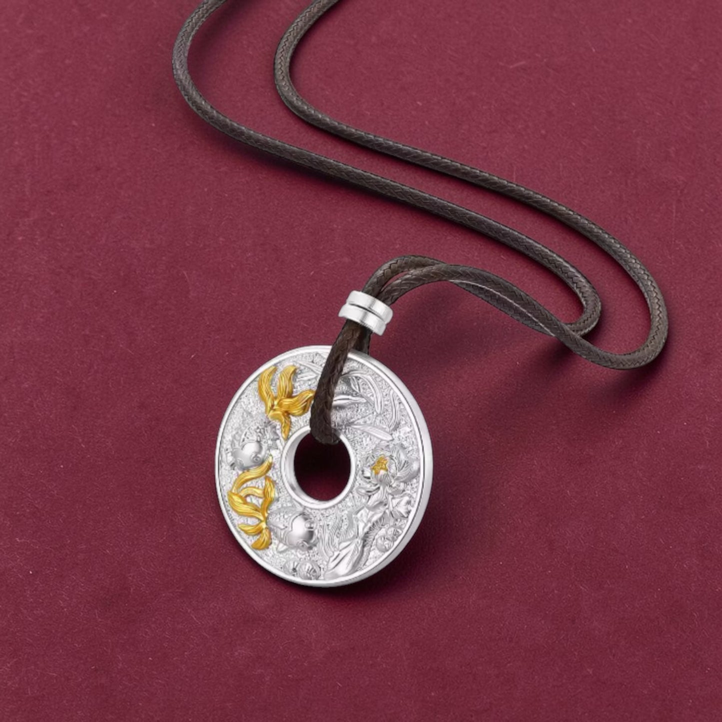 999 Pure Silver Goldfish Good Fortune Buckle Pendant Rope necklace