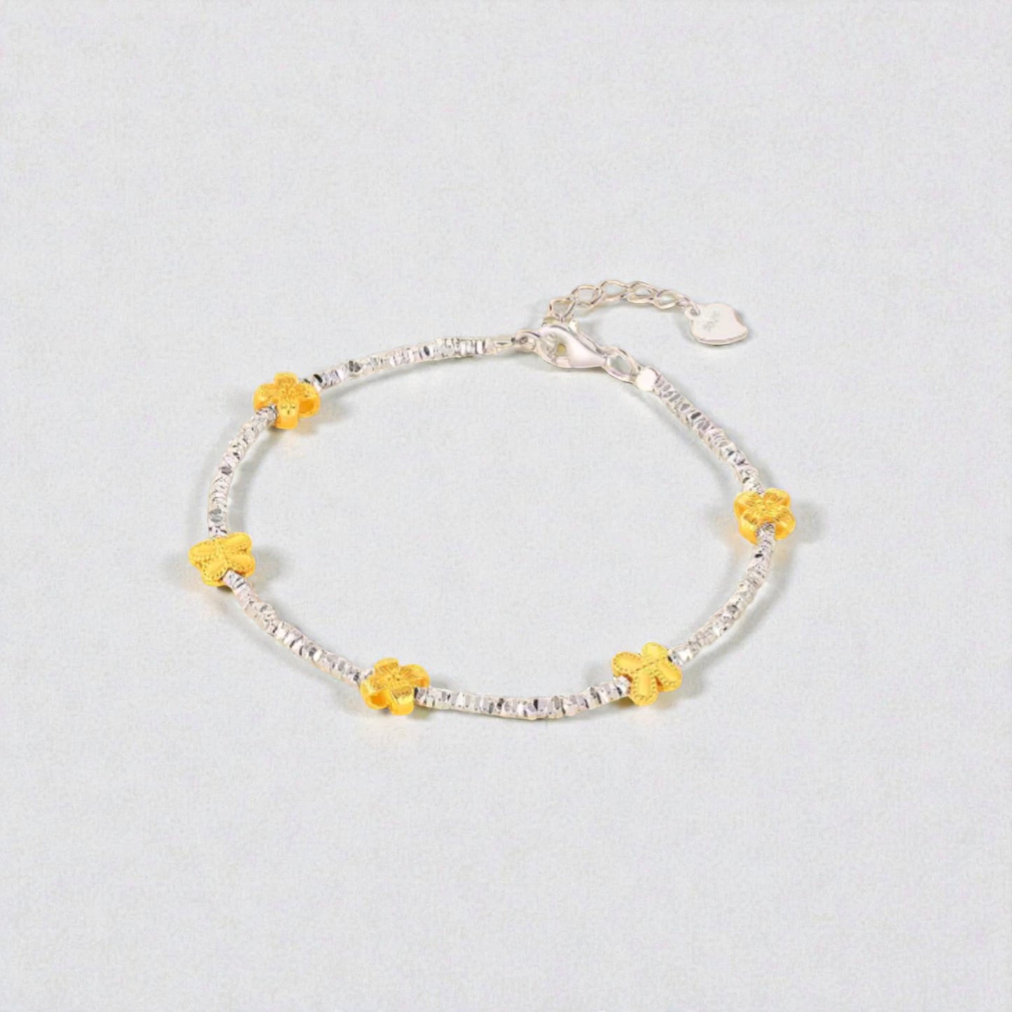 s925 Sterling Silver Butterfly and Flower Charms Bracelet