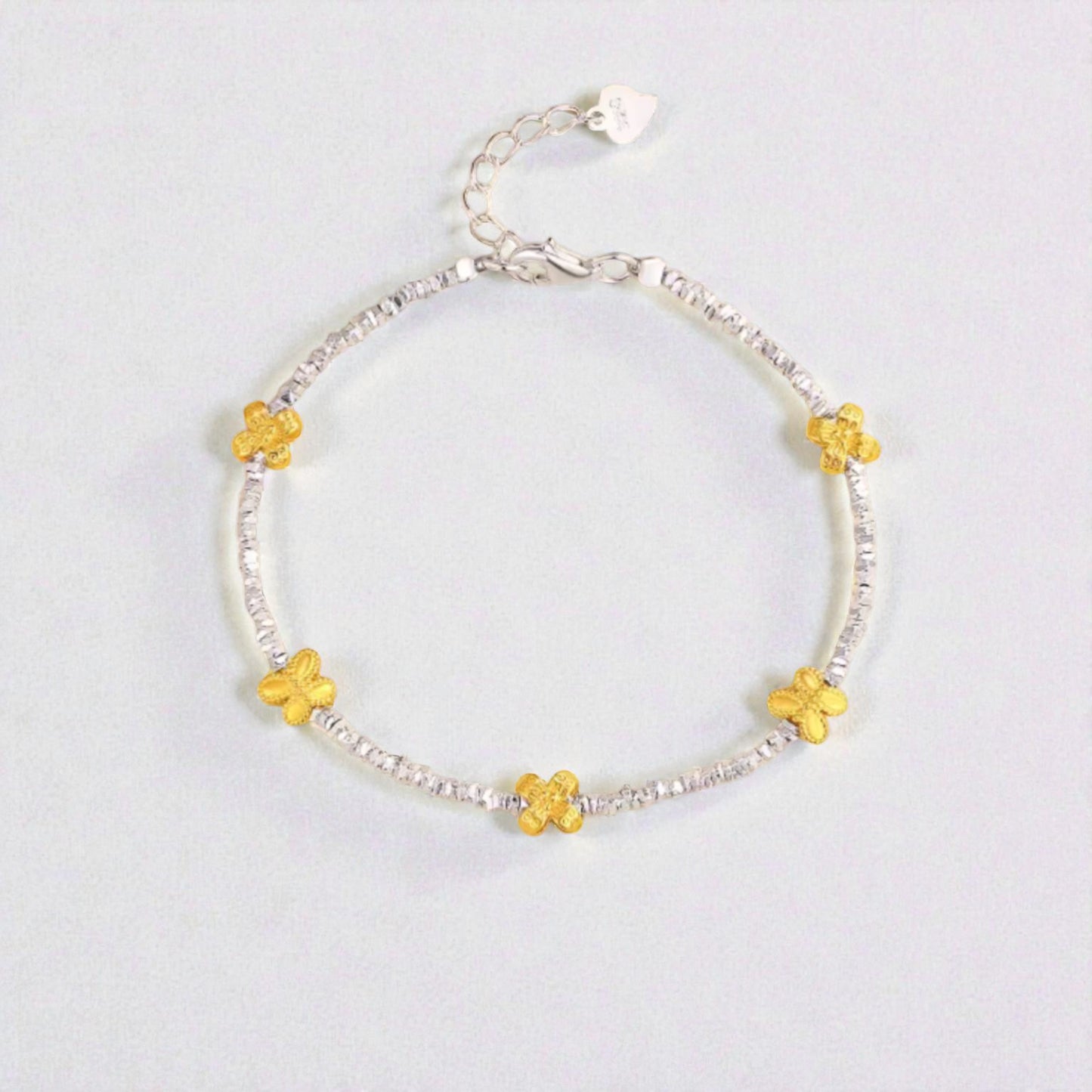 s925 Sterling Silver Butterfly and Flower Charms Bracelet