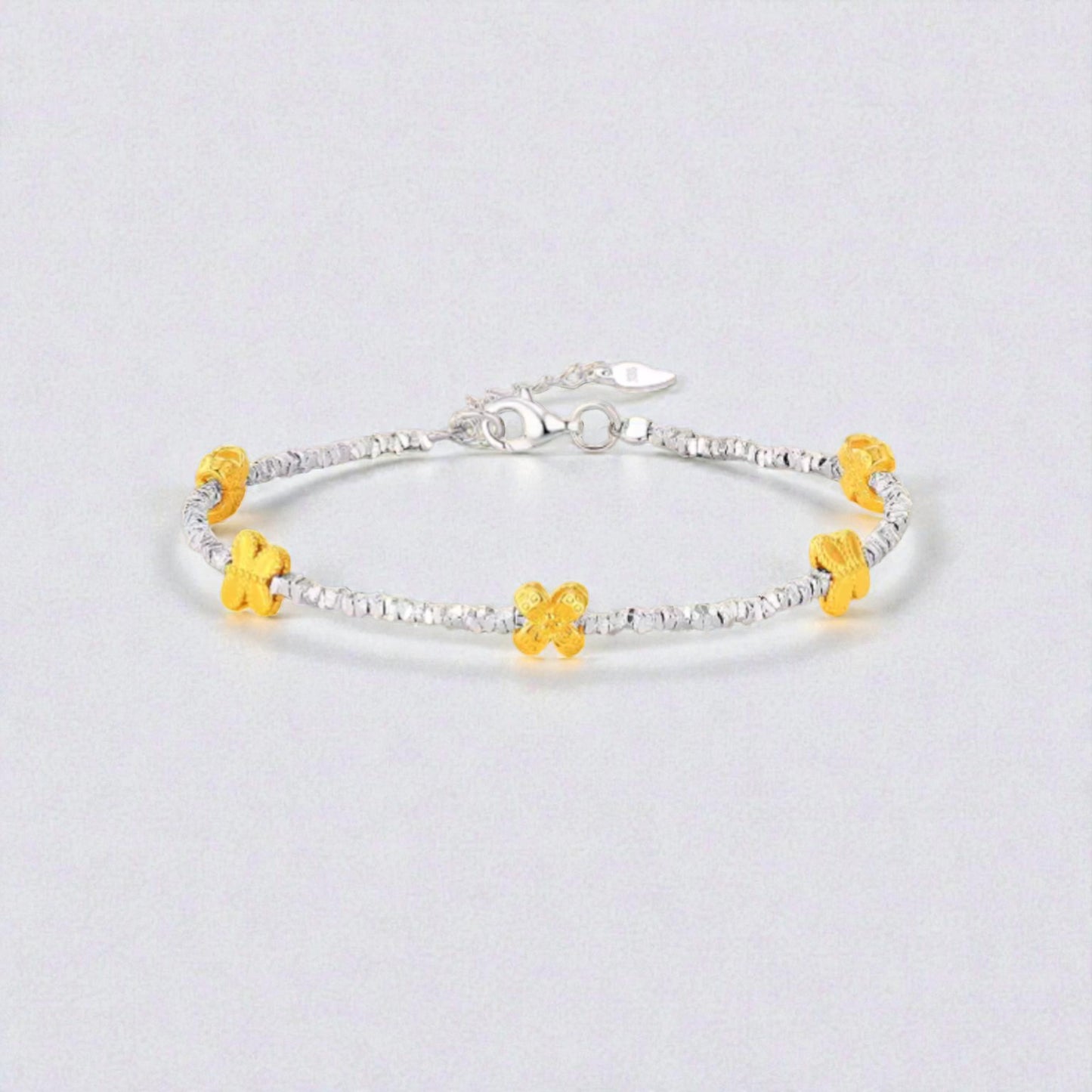 s925 Sterling Silver Butterfly and Flower Charms Bracelet