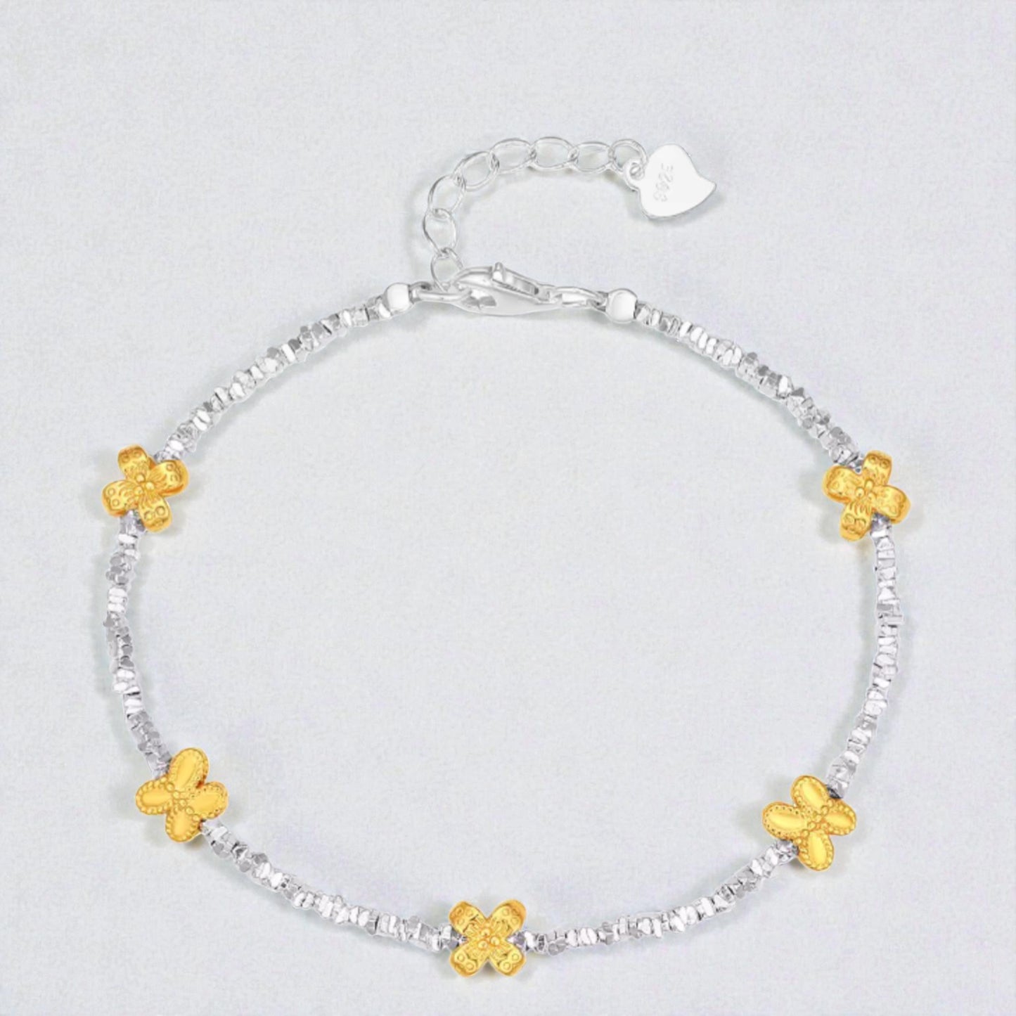 s925 Sterling Silver Butterfly and Flower Charms Bracelet