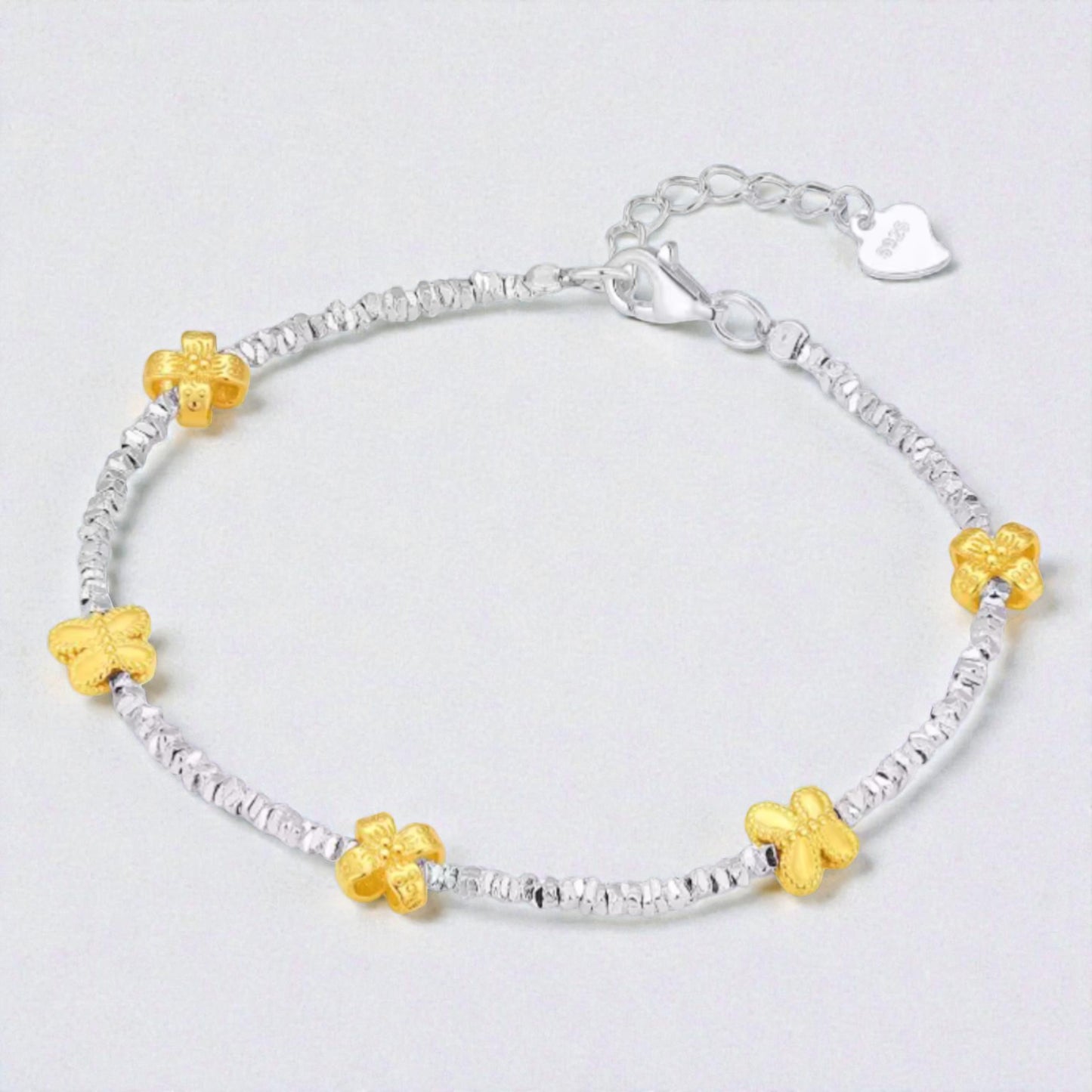 s925 Sterling Silver Butterfly and Flower Charms Bracelet