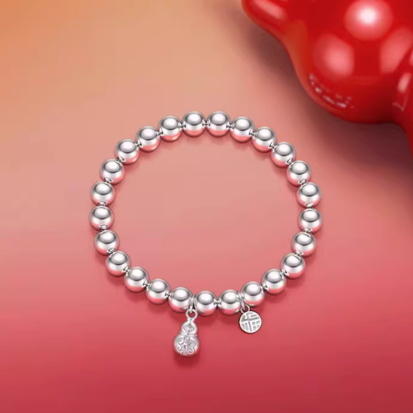 999 Pure Silver Gourd Charm Beads Bracelet