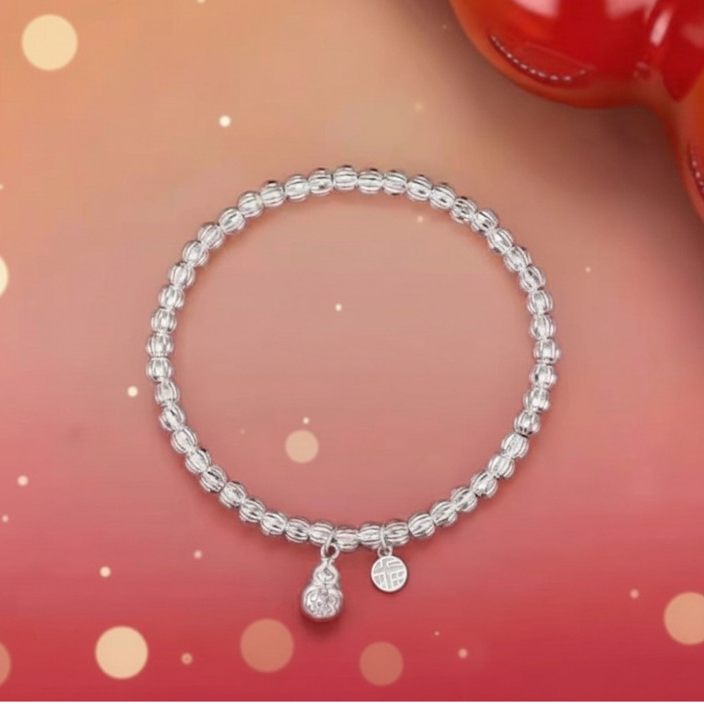 999 Pure Silver Gourd Charm Beads Bracelet