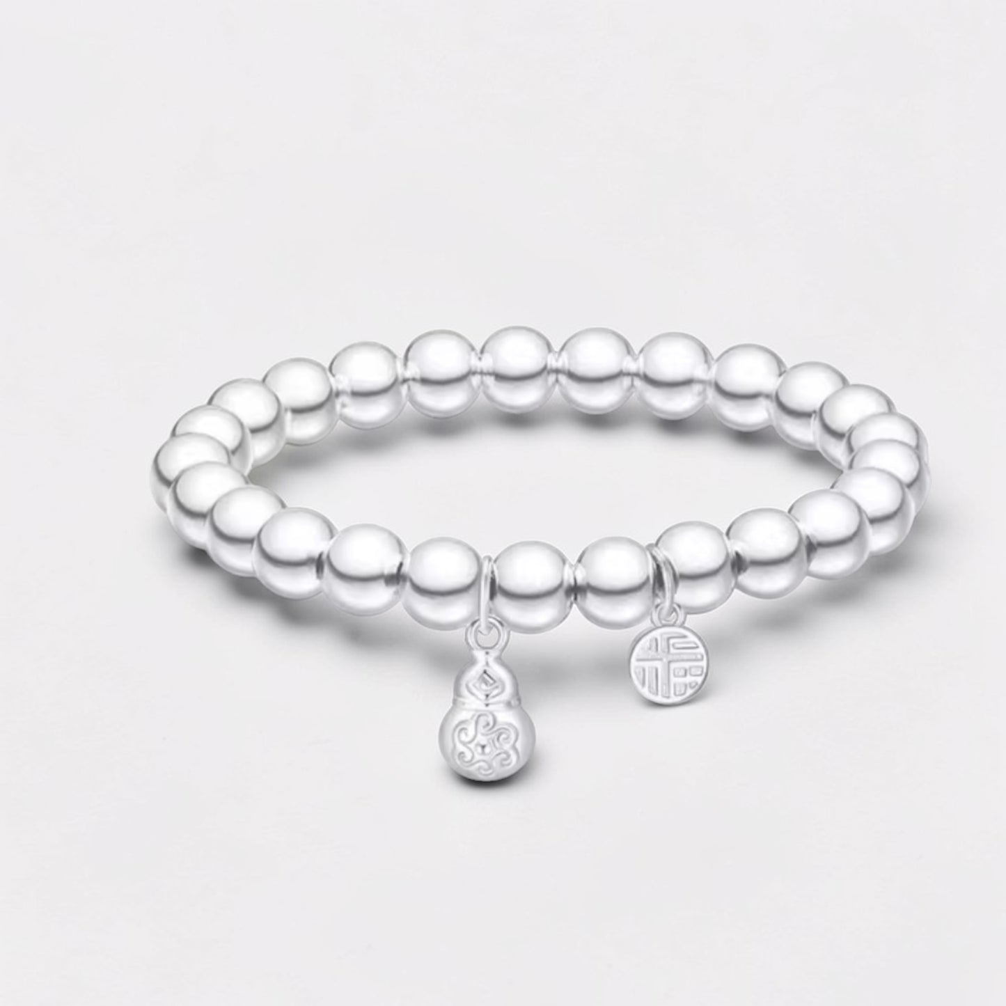 999 Pure Silver Gourd Charm Beads Bracelet