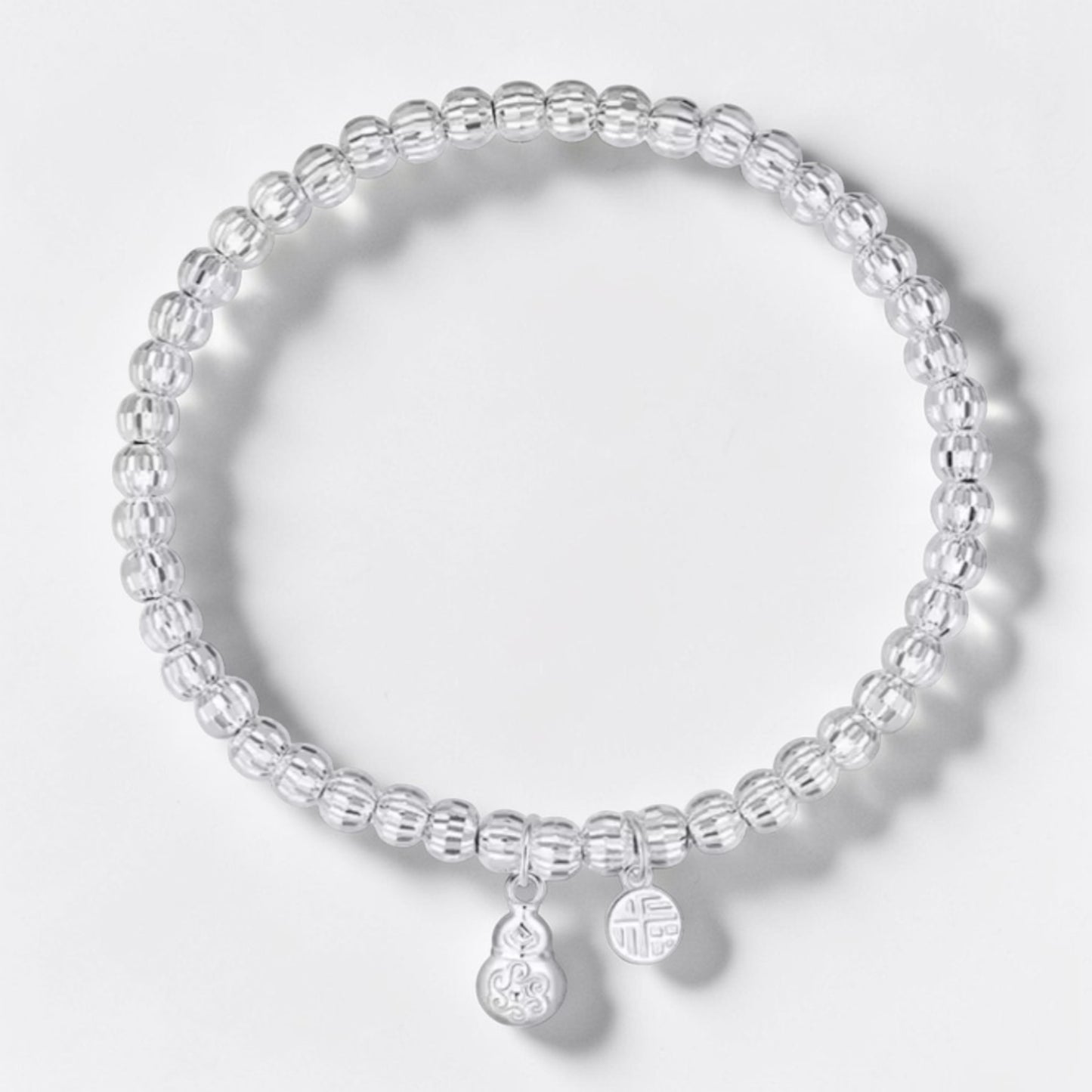 999 Pure Silver Gourd Charm Beads Bracelet