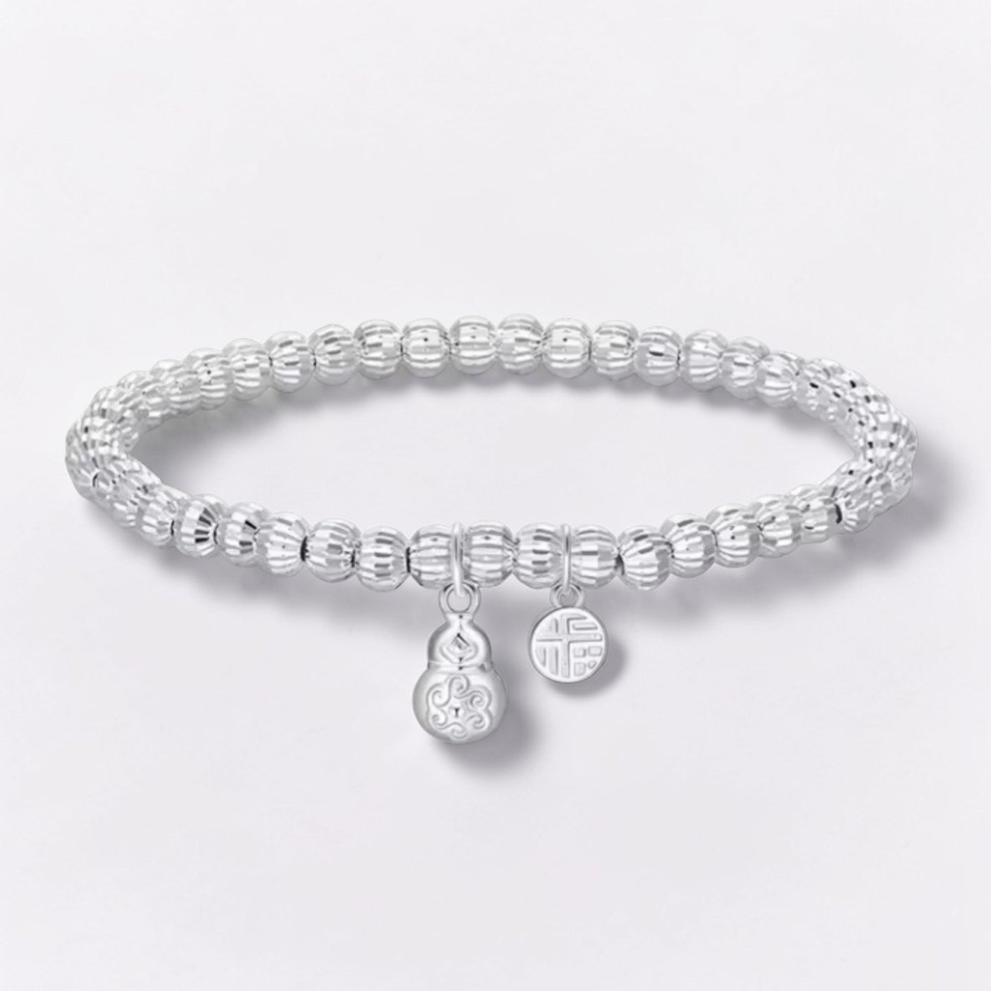 999 Pure Silver Gourd Charm Beads Bracelet