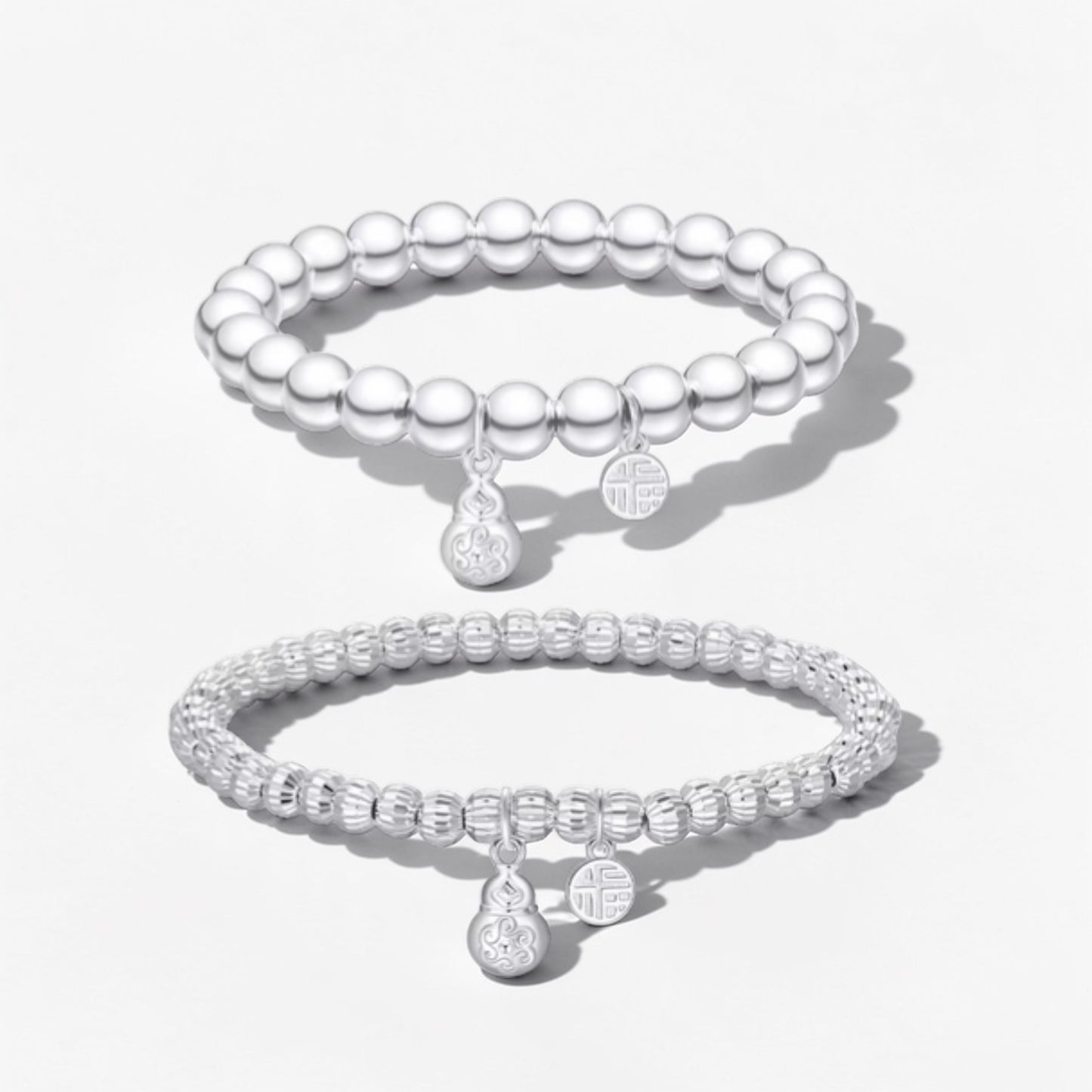 999 Pure Silver Gourd Charm Beads Bracelet