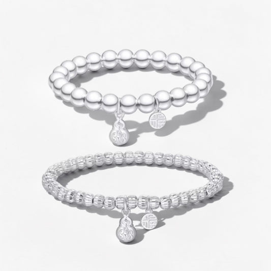 999 Pure Silver Gourd Charm Beads Bracelet