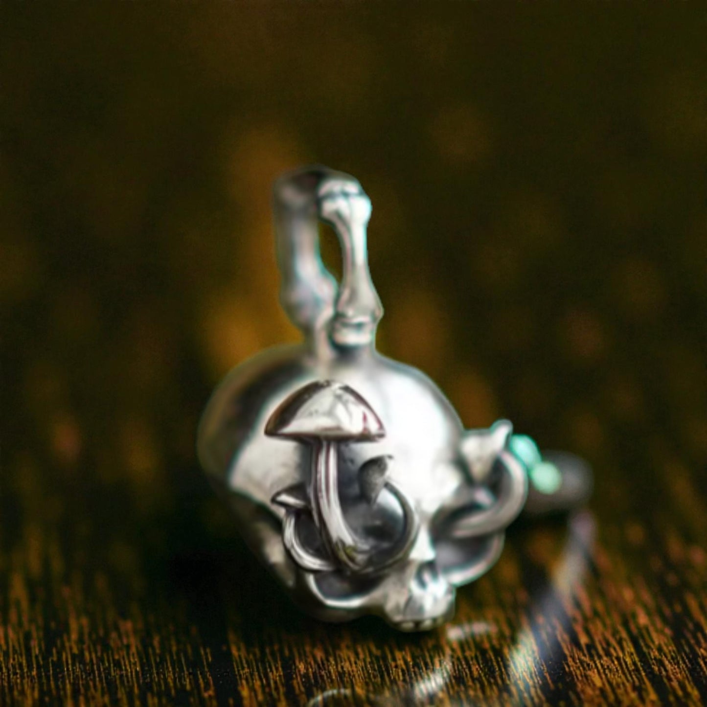 S925 Sterling Silver Punk Style Mushroom Skull Pendant