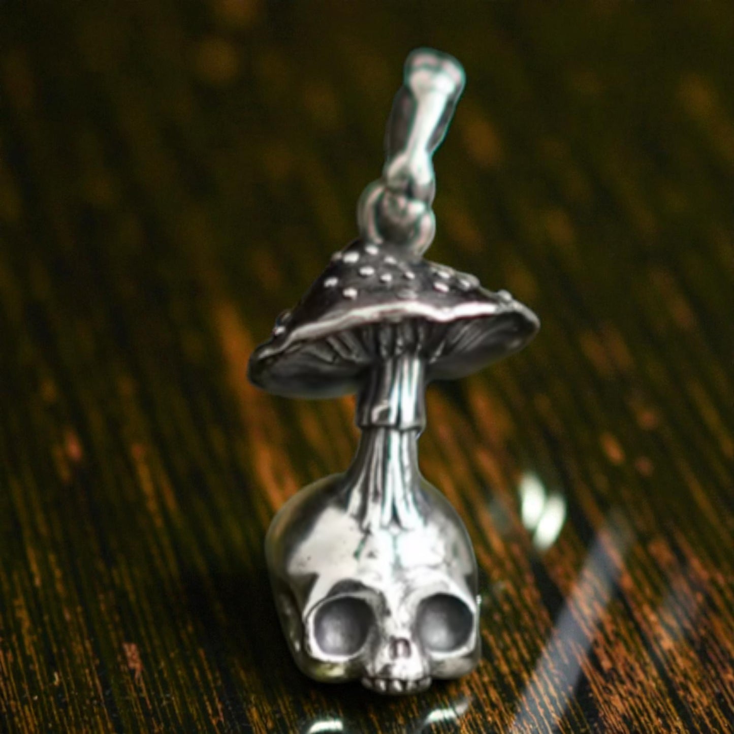 S925 Sterling Silver Punk Style Mushroom Skull Pendant