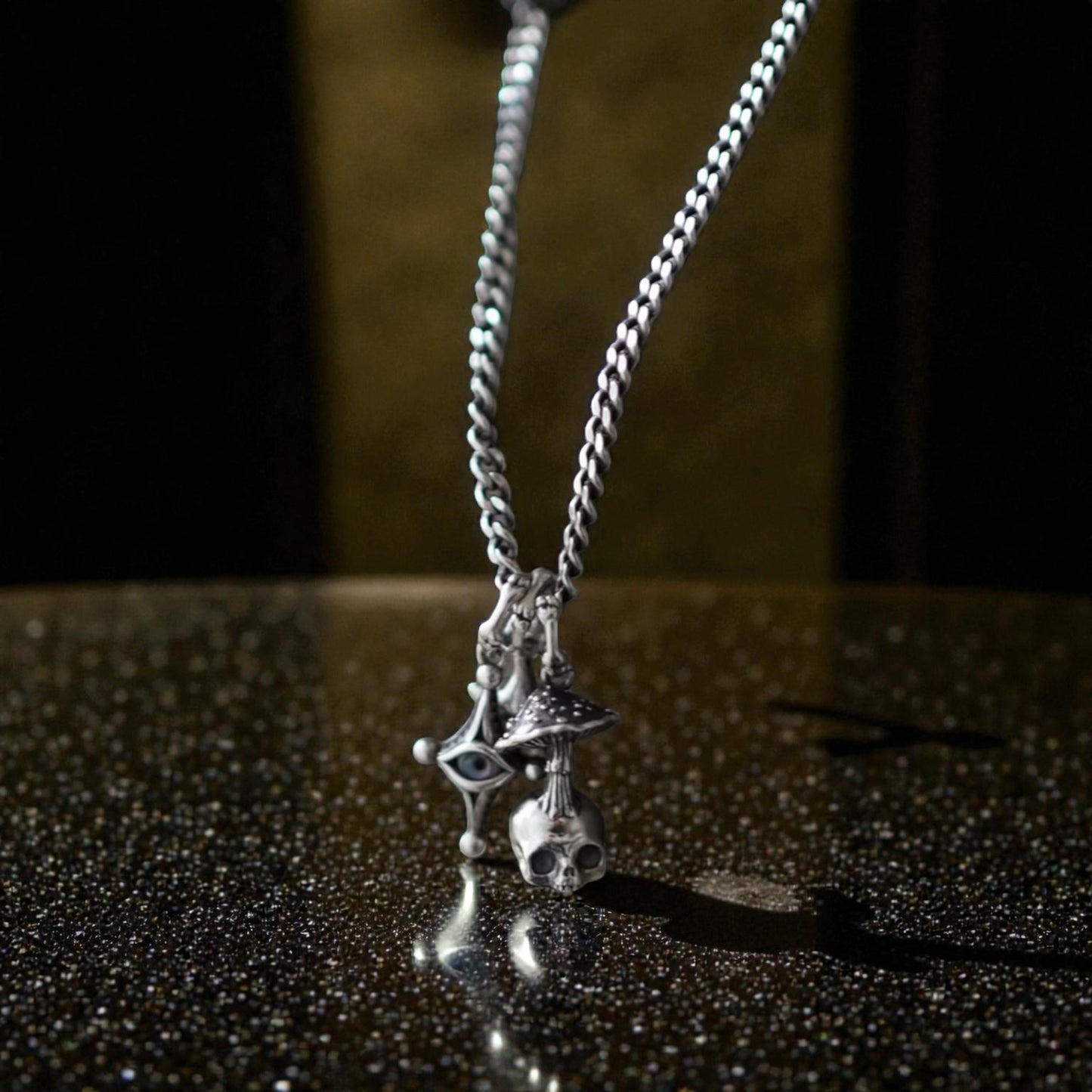 S925 Sterling Silver Punk Style Mushroom Skull Pendant