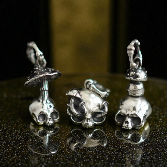 S925 Sterling Silver Punk Style Mushroom Skull Pendant