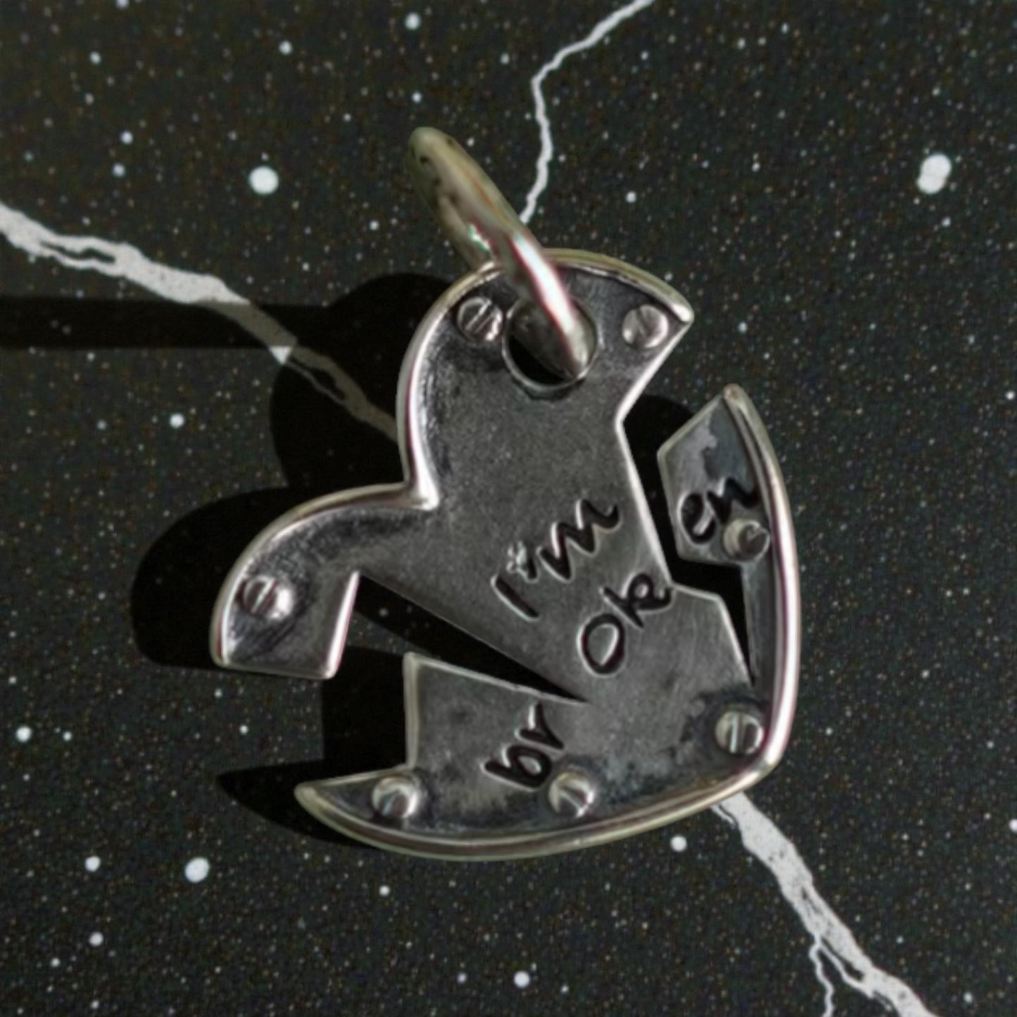 S925 Sterling Silver "I'm ok" Broken Heart Pendant