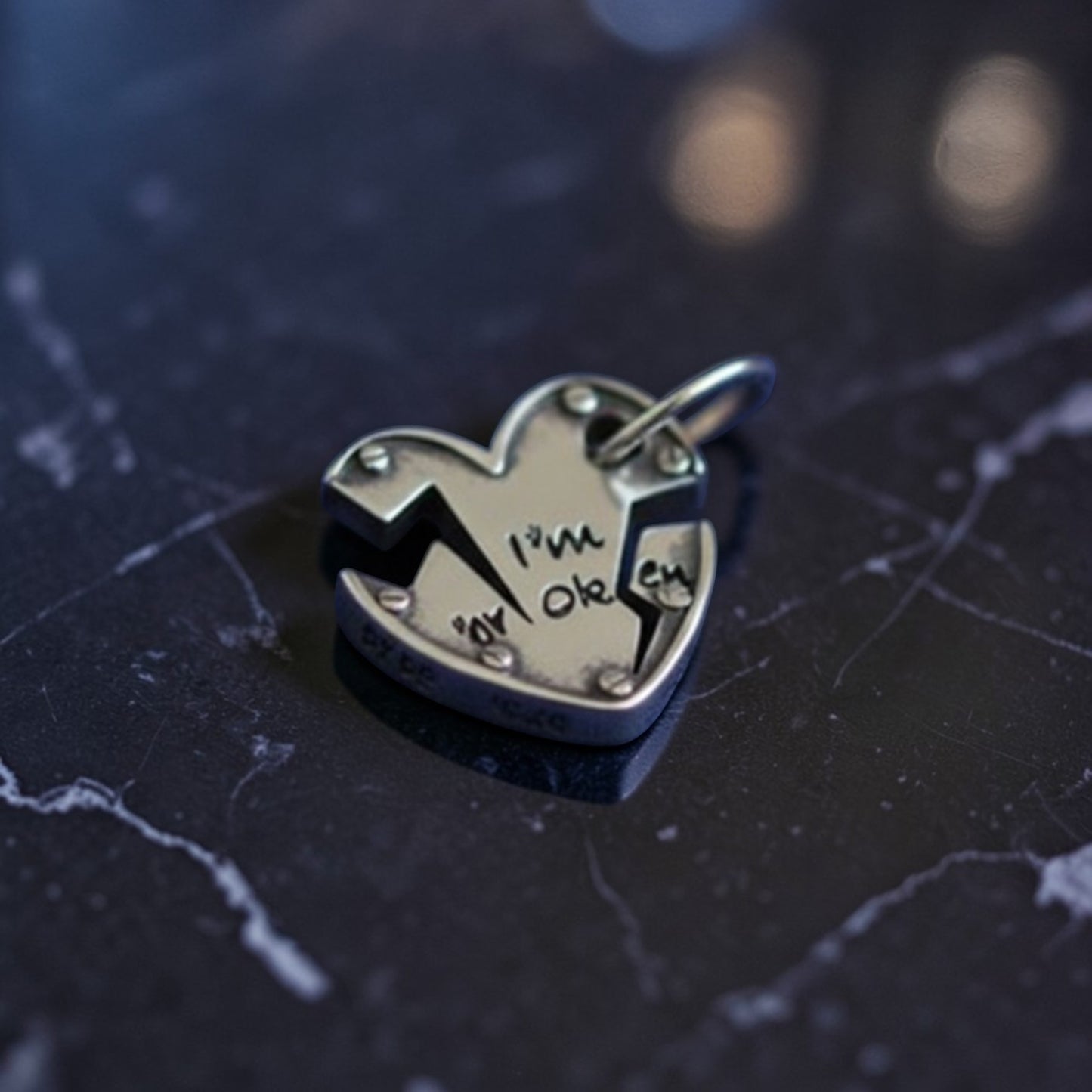 S925 Sterling Silver "I'm ok" Broken Heart Pendant