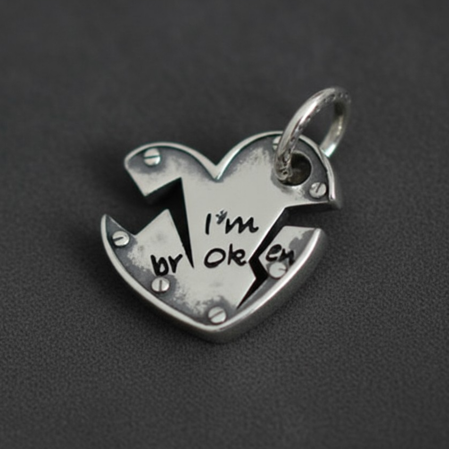 S925 Sterling Silver "I'm ok" Broken Heart Pendant