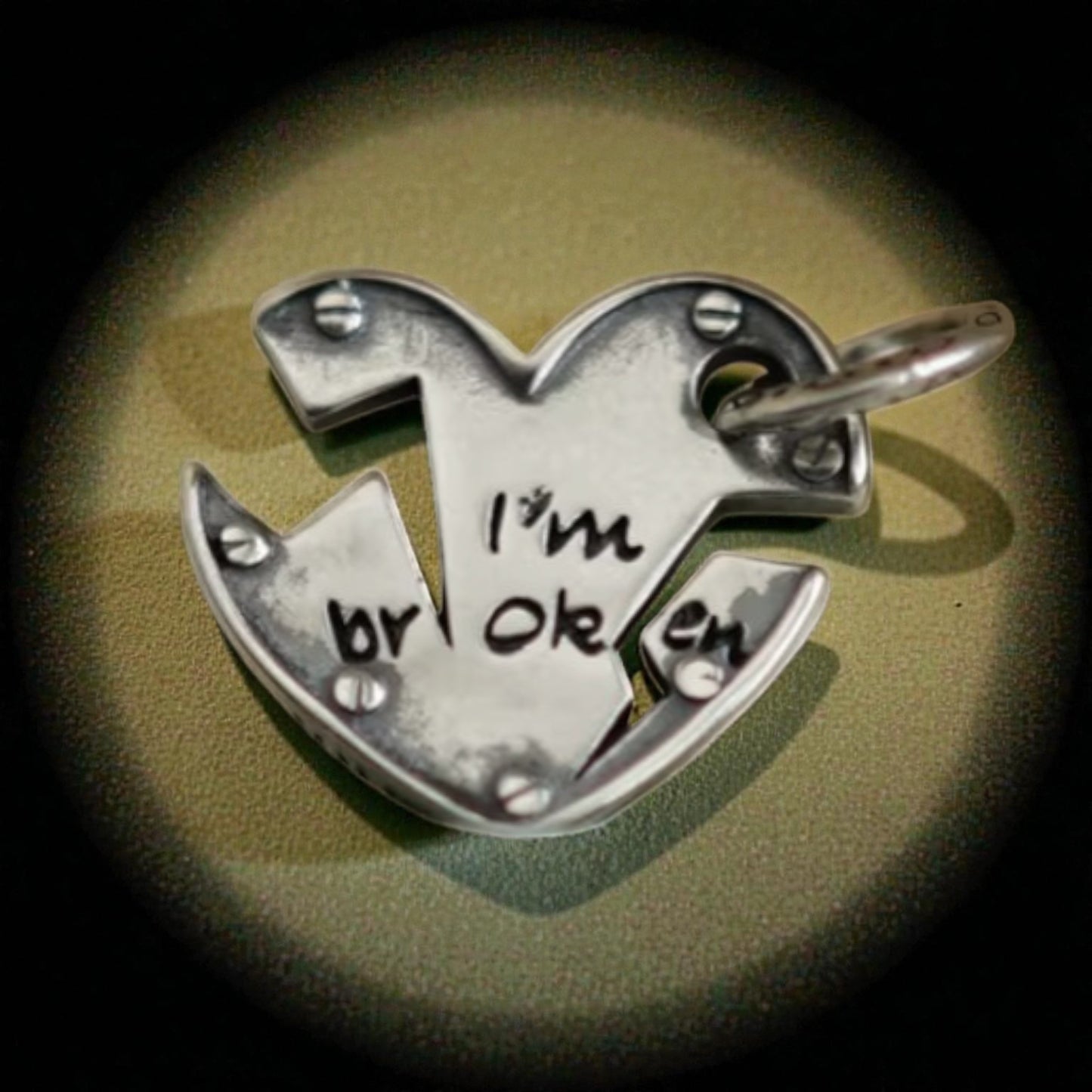 S925 Sterling Silver "I'm ok" Broken Heart Pendant