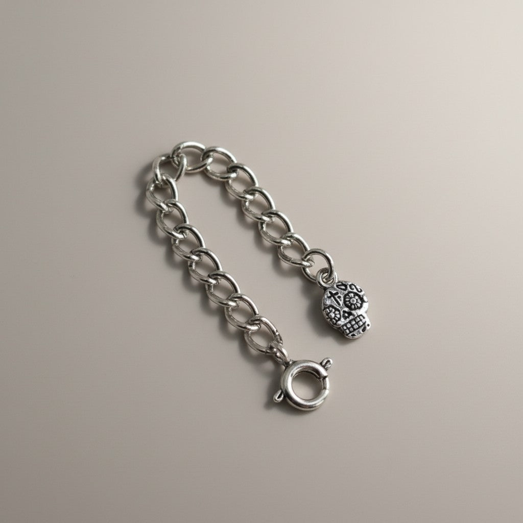 S925 Sterling Silver Calavera Skull Extension Chain