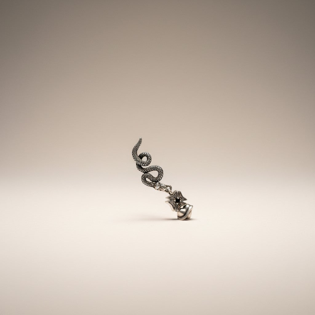 S925 Sterling Silver Vintage Entangling Snake Planet Element Dangle Stud Earring