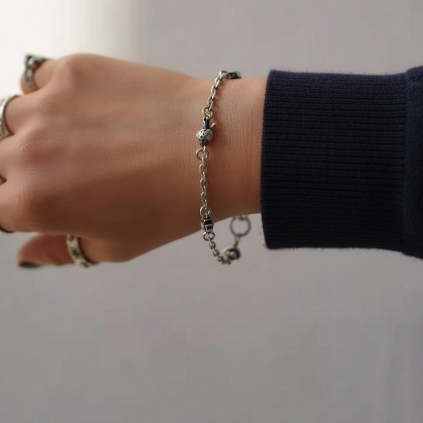 S925 Sterling Silver Heart Demon Bone Cross Element Bracelet