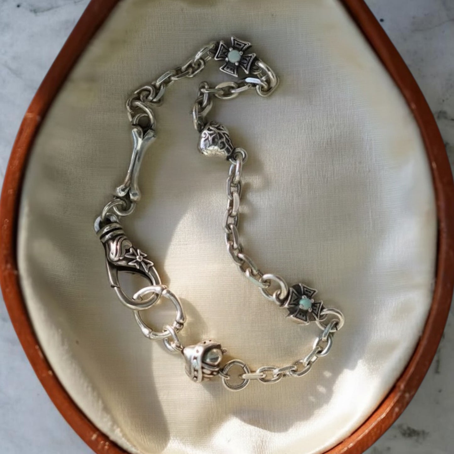 S925 Sterling Silver Heart Demon Bone Cross Element Bracelet