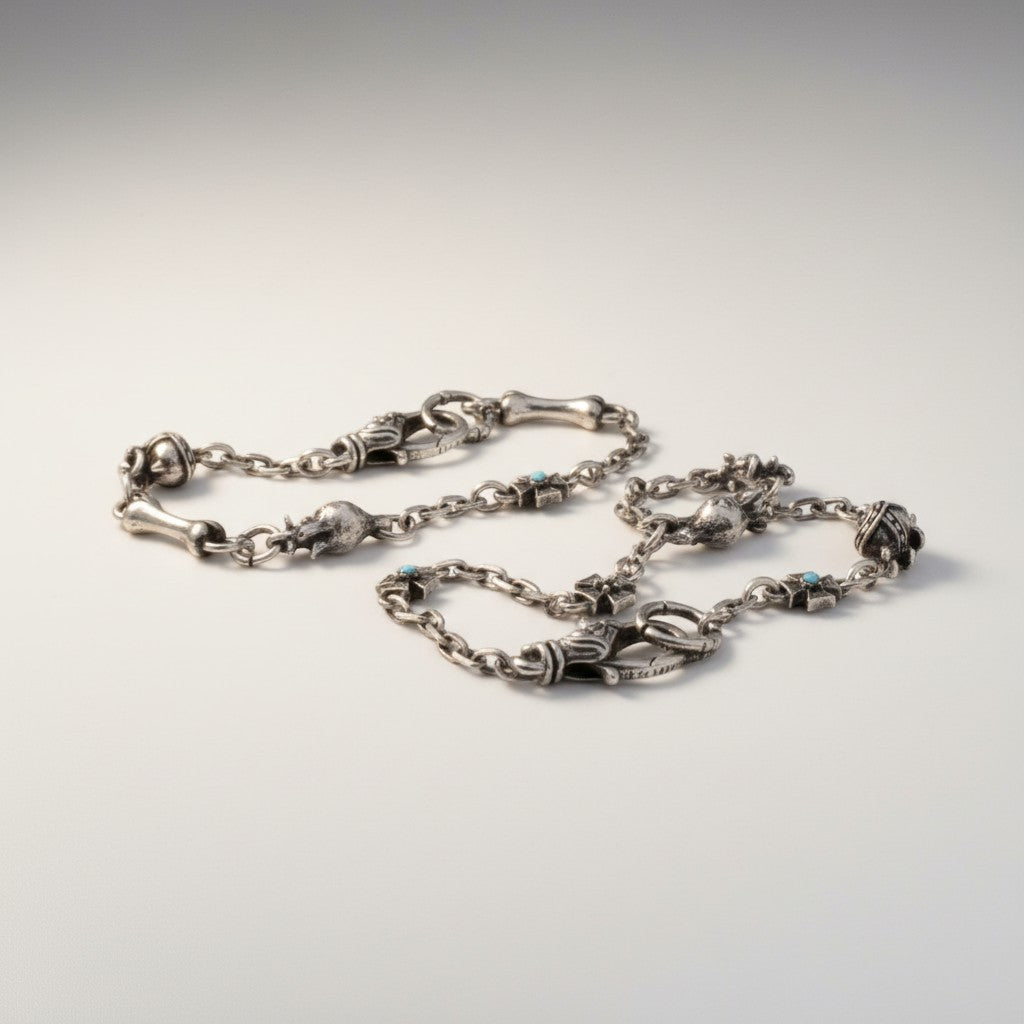 S925 Sterling Silver Heart Demon Bone Cross Element Bracelet