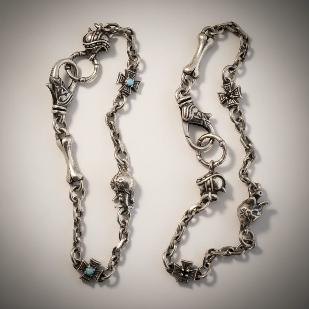 S925 Sterling Silver Heart Demon Bone Cross Element Bracelet