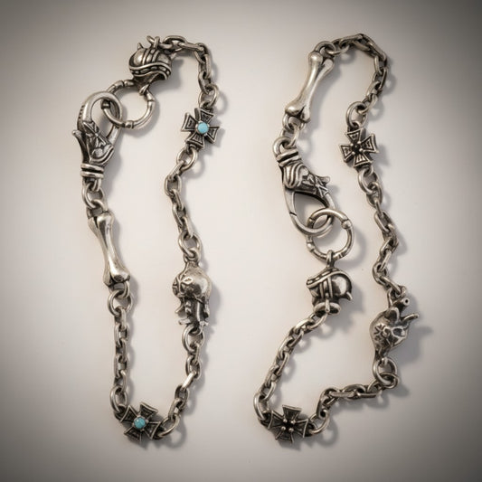 S925 Sterling Silver Heart Demon Bone Cross Element Bracelet