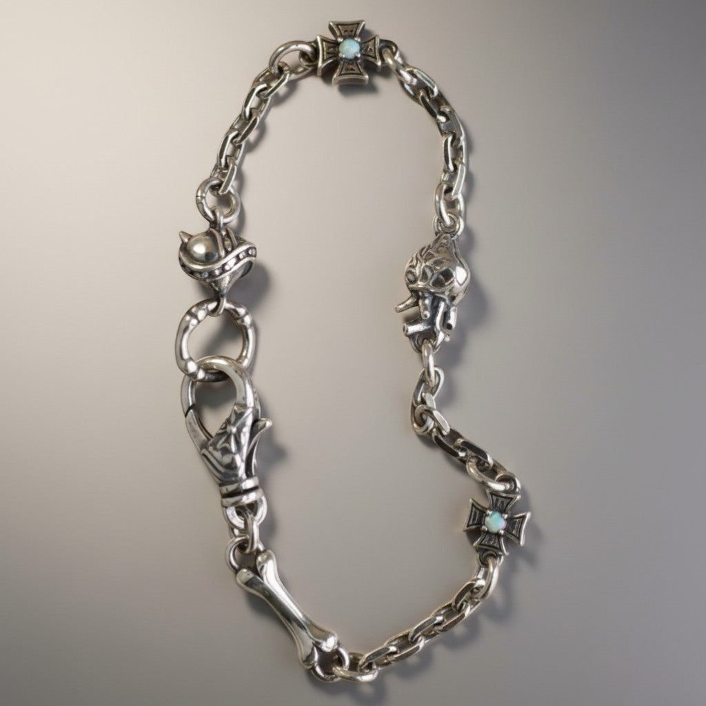S925 Sterling Silver Heart Demon Bone Cross Element Bracelet