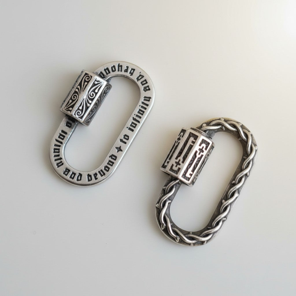 S925 Sterling Silver Thorn Oval Carabiner Connector Charm Multi-Purpose