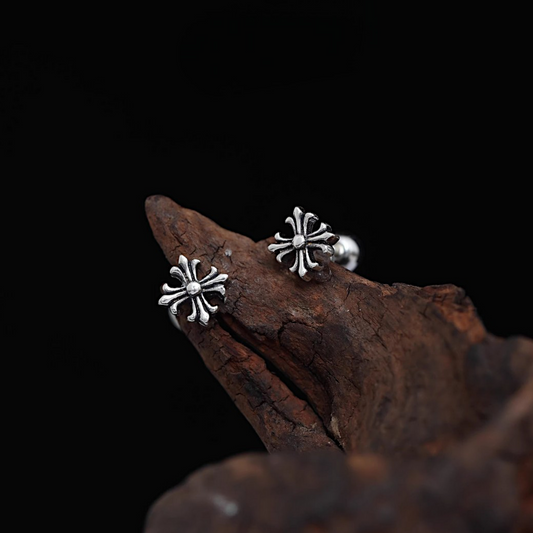 S925 Sterling Silver Vintage Gothic Cross Screw Backing Earring