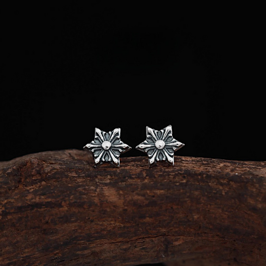 S925 Sterling Silver Vintage Gothic six pointed star Unisex Screw Backing Earring