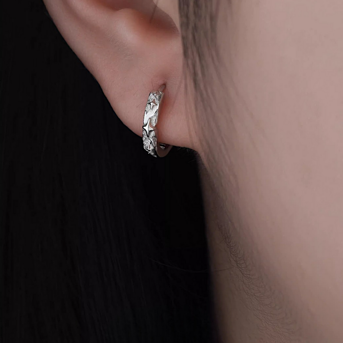 S925 Sterling Silver Star Hoop Earring