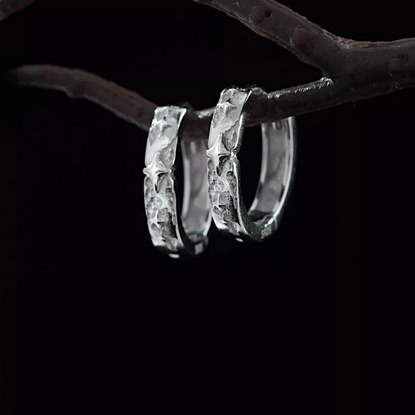 S925 Sterling Silver Star Hoop Earring