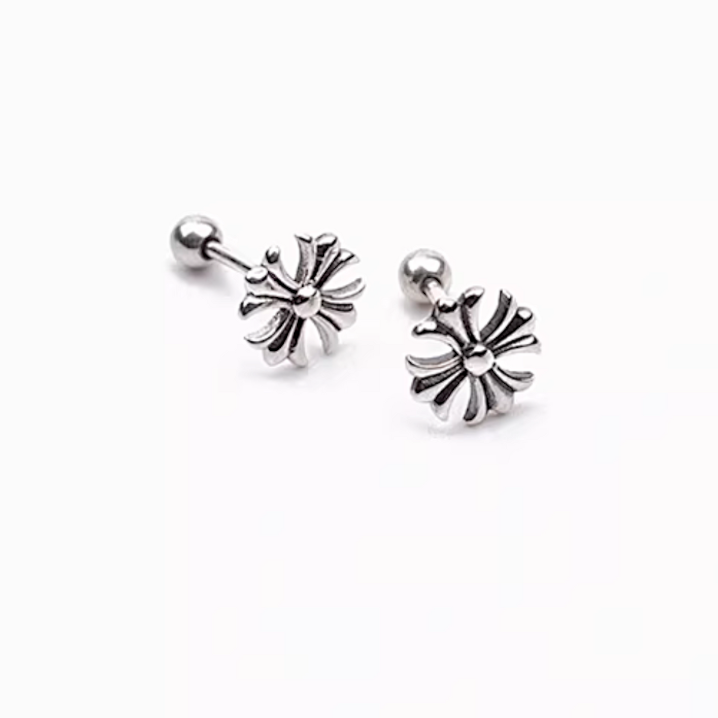 S925 Sterling Silver Vintage Unisex Star Cross Screw Cartilage Earrings
