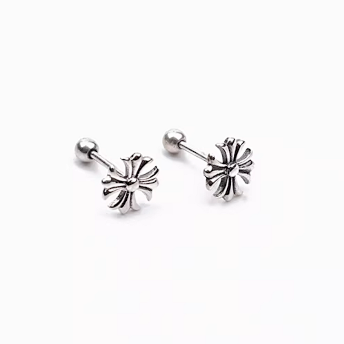 S925 Sterling Silver Vintage Unisex Star Cross Screw Cartilage Earrings