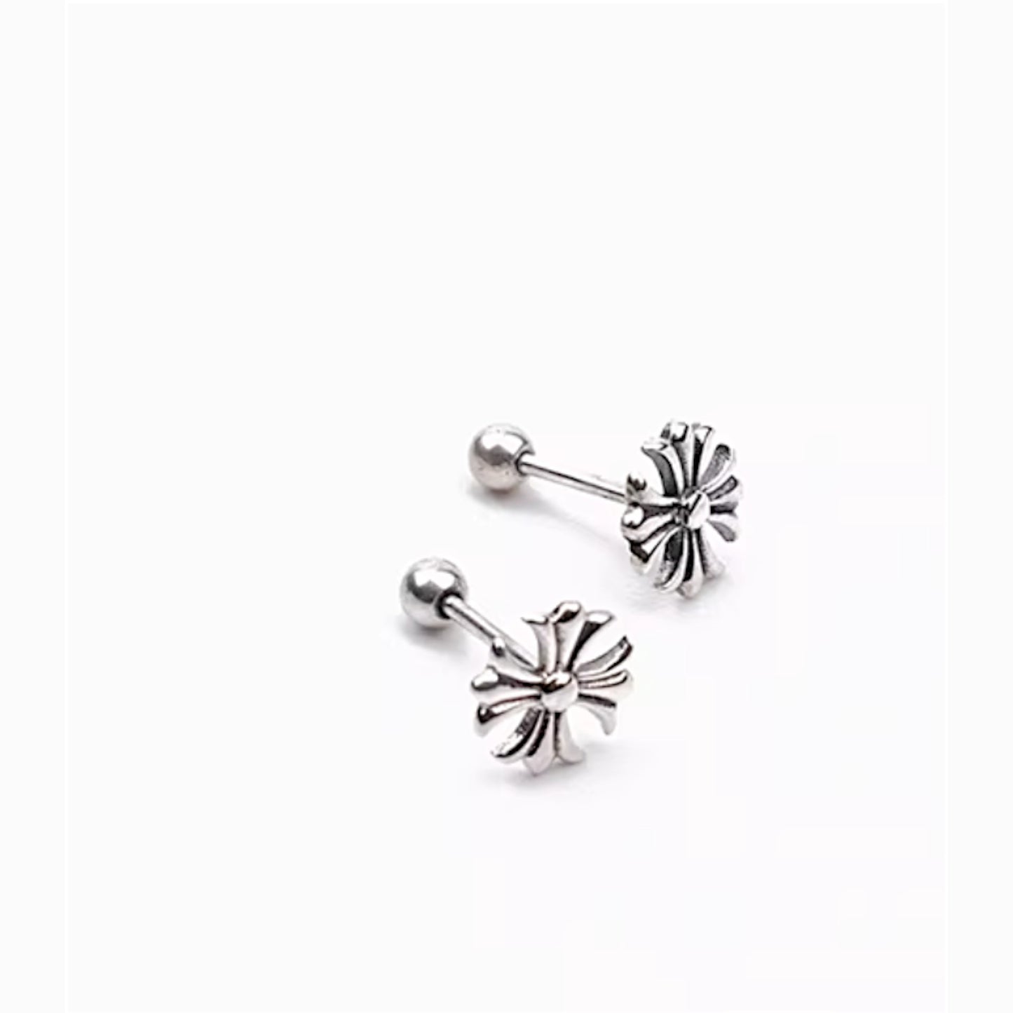 S925 Sterling Silver Vintage Unisex Star Cross Screw Cartilage Earrings