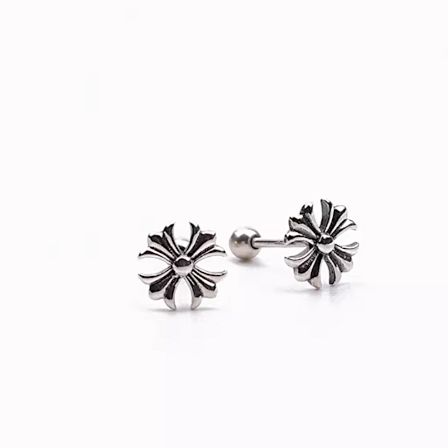 S925 Sterling Silver Vintage Unisex Star Cross Screw Cartilage Earrings