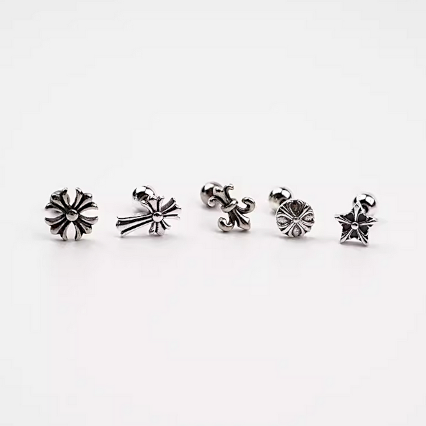 S925 Sterling Silver Vintage Unisex Star Cross Screw Cartilage Earrings