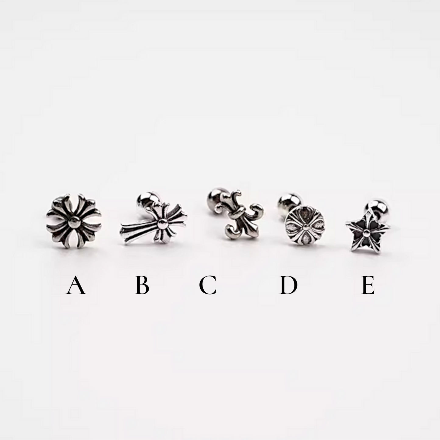 S925 Sterling Silver Vintage Unisex Star Cross Screw Cartilage Earrings