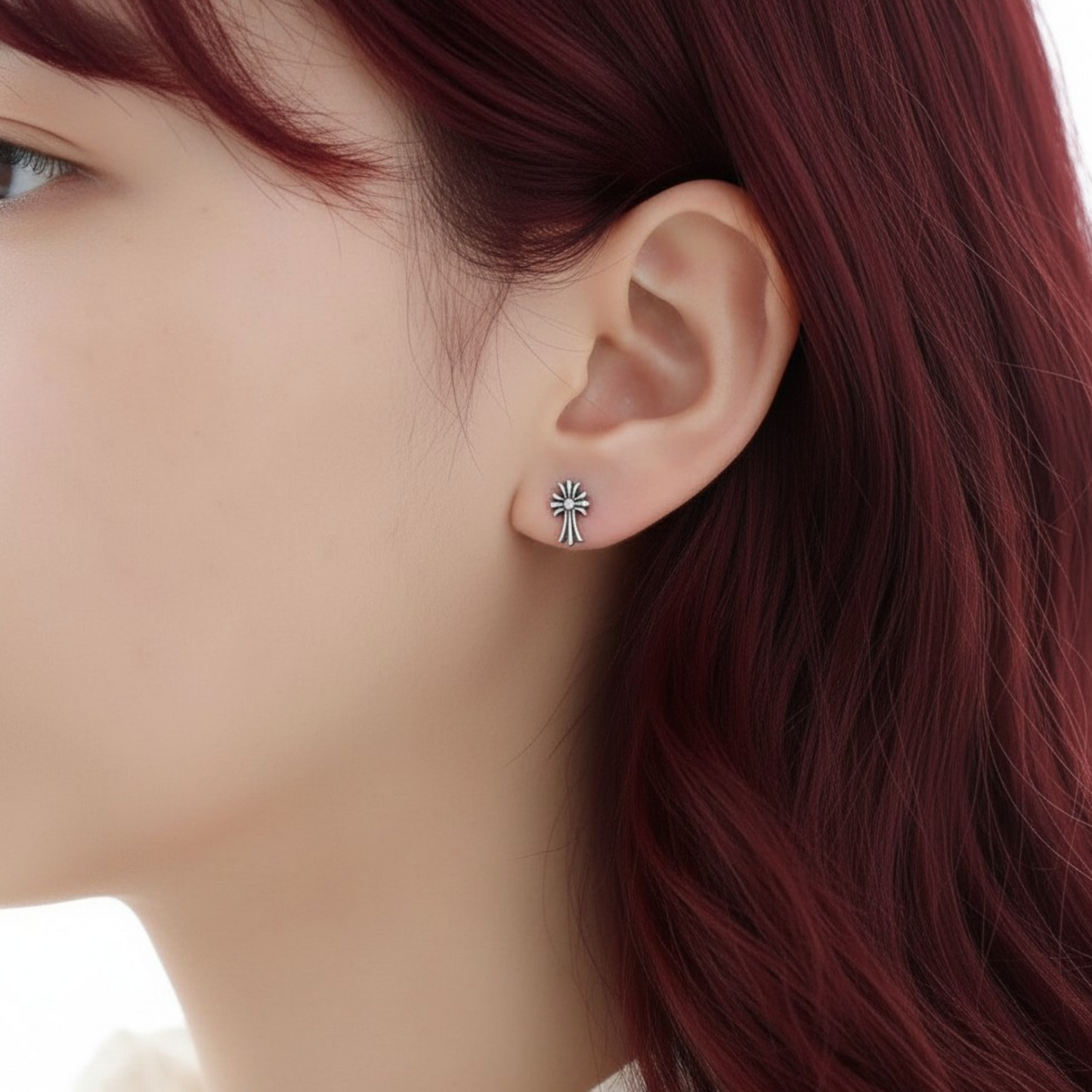 S925 Sterling Silver Vintage Gothic Cross Unisex Screw Cartilage Earrings