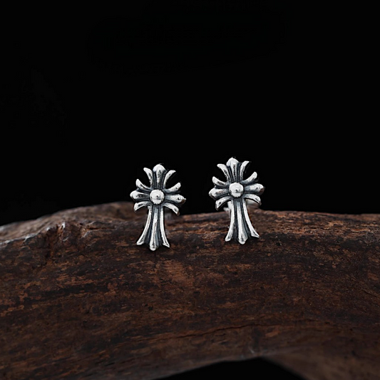 S925 Sterling Silver Vintage Gothic Cross Unisex Screw Cartilage Earrings