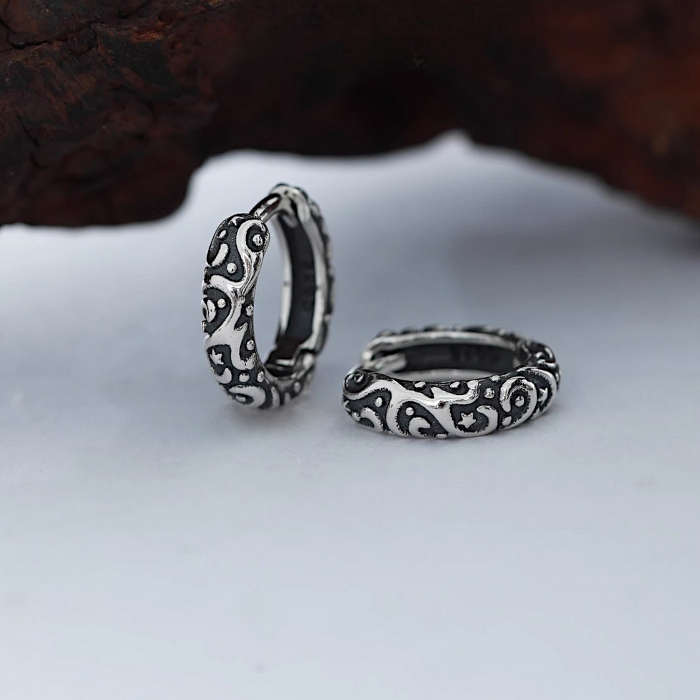 S925 Sterling Silver Star and Crescent Pattern Hoop Earrings