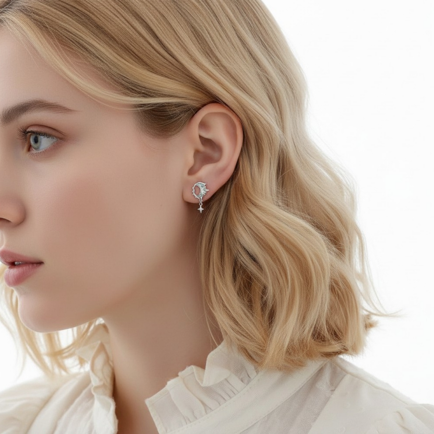 S925 Sterling Silver Star and Moon Luminous Stud Earrings